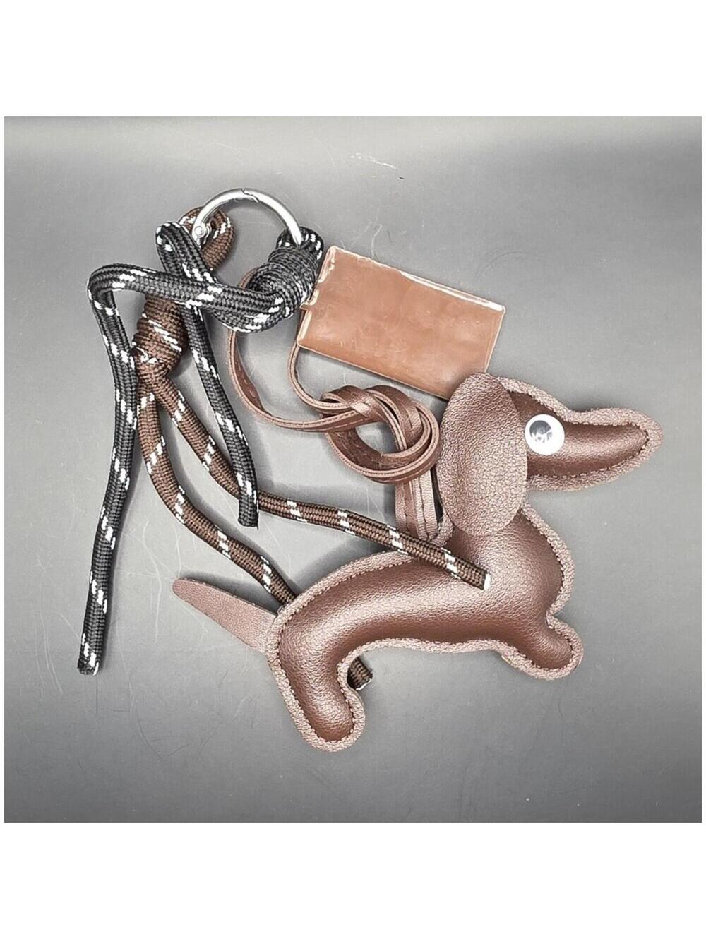 Brown Faux Leather Dog Keychain with Chocolate Bar Charm for Women - Picture 2 of 2